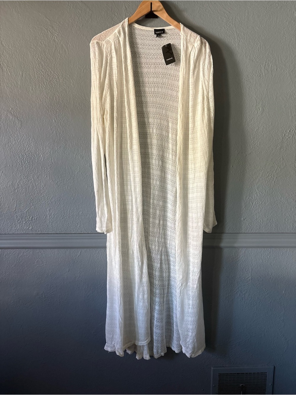 Torrid Maxi Crochet Lace Open Front Cardigan Ivory Size 3 NWT